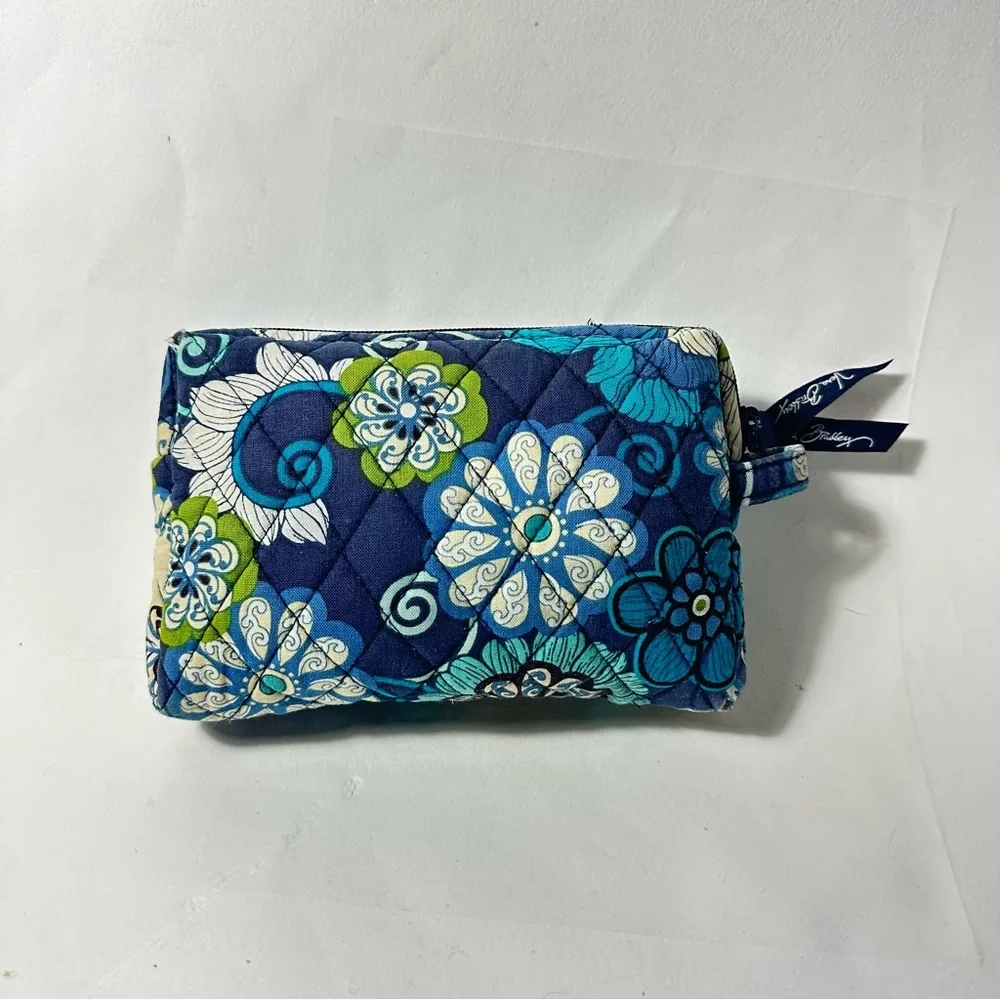Vera Bradley Mod Blue Floral Small Waterproof Makeup Bag Blue